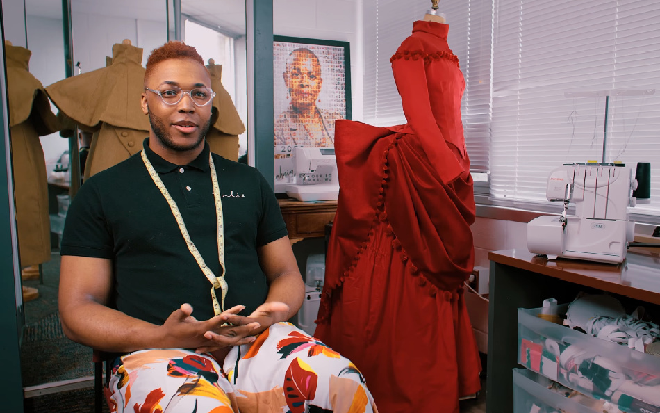 Fashion Designer Tukii Tucker in his design studio