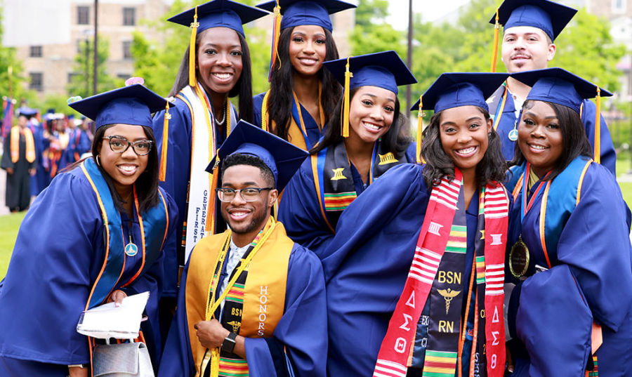Morgan State University Students with Graduation Cap and Gowns