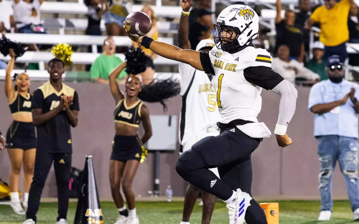 Quaterback Andrew Body of Alabama State on the field