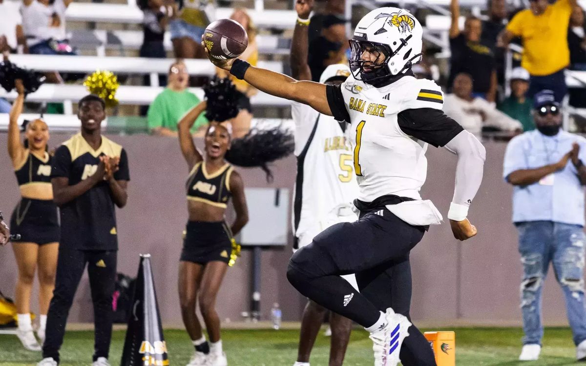 Quaterback Andrew Body of Alabama State on the field
