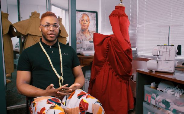 Fashion Designer Tukii Tucker in his design studio