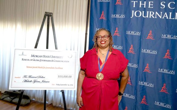 Michelle Tyrene Johnson accepting Morgan State Journalism Award
